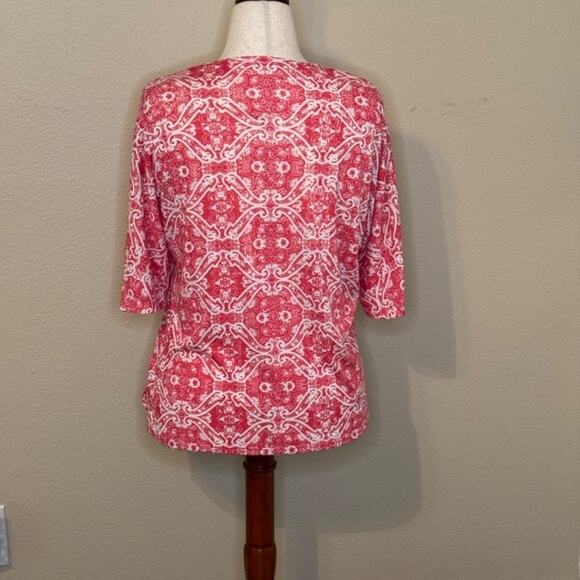 Maurices cardigan coral and white pattered short sleeve open front sweater Sz M - Picture 2 of 9